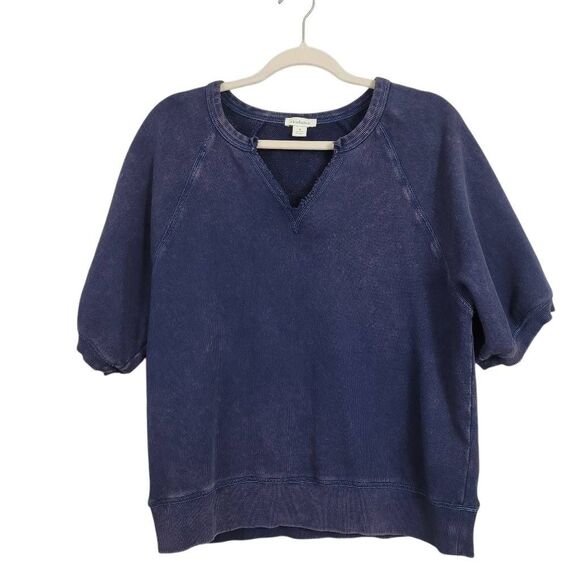 Sundance Joyce Sweatshirt Sz M Dark Blue Pullover Cotton Short Sleeve Distressed - Picture 1 of 6